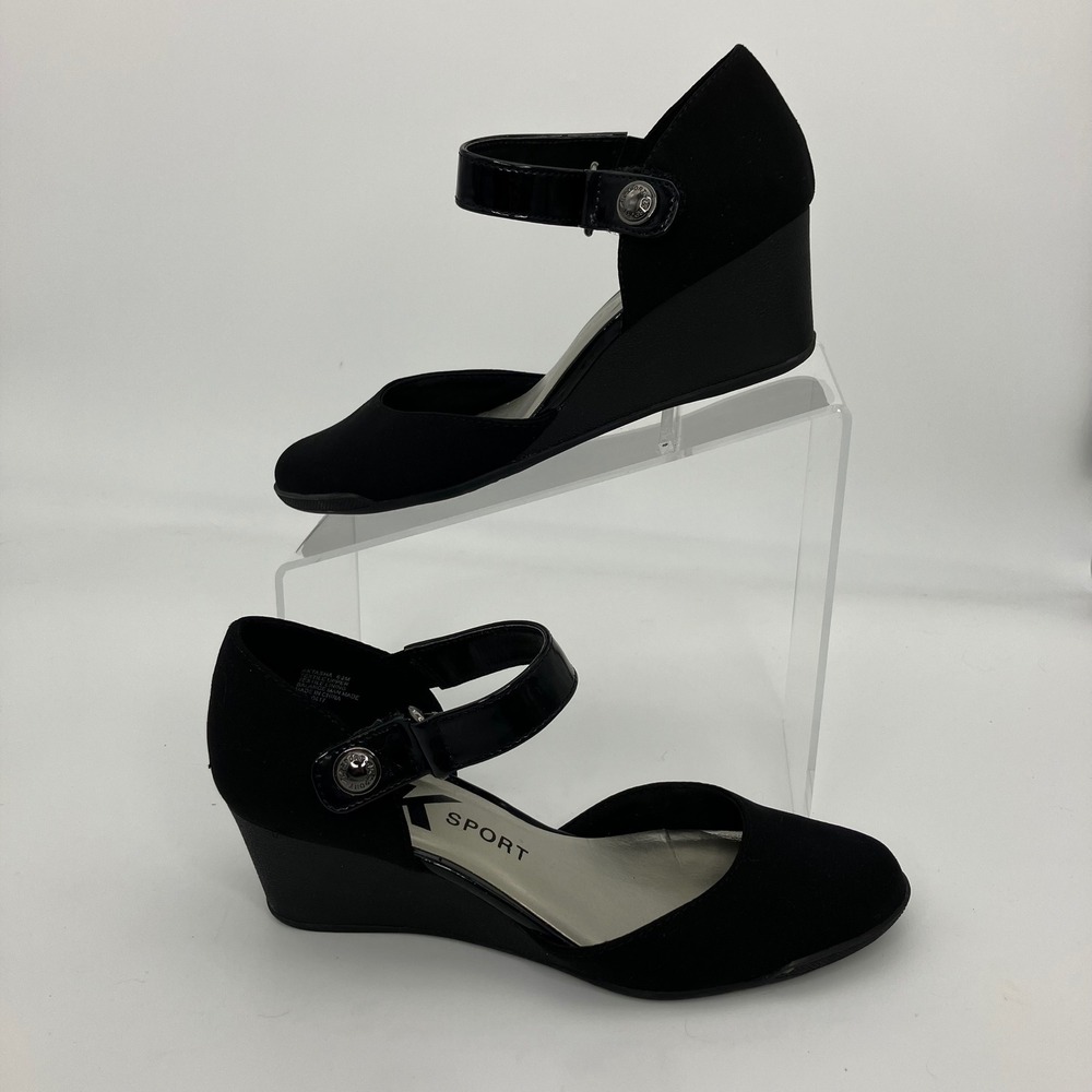 Anne Klein AK Sport Aktasha Wedges Womens 6.5M Black Mary Jane Heel Dress Shoes